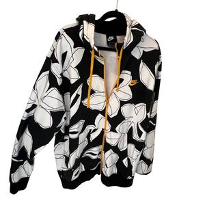 Nike Men Full Zip Hoodie Black White Floral Print Athletic Gym Mens XL